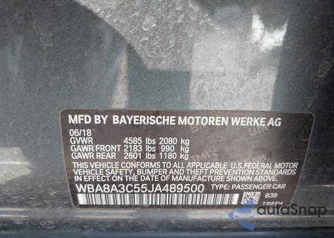 2018 BMW 320I xDrive from USA, damaged, VIN WBA8A3C55JA489500